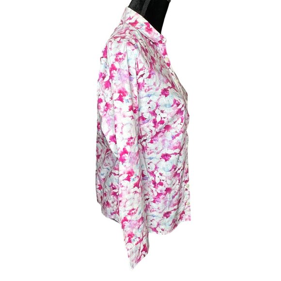 Charles Tyrwhitt Button Down Top Womens Size 8 Pink White Floral Long Sleeves - Picture 2 of 15